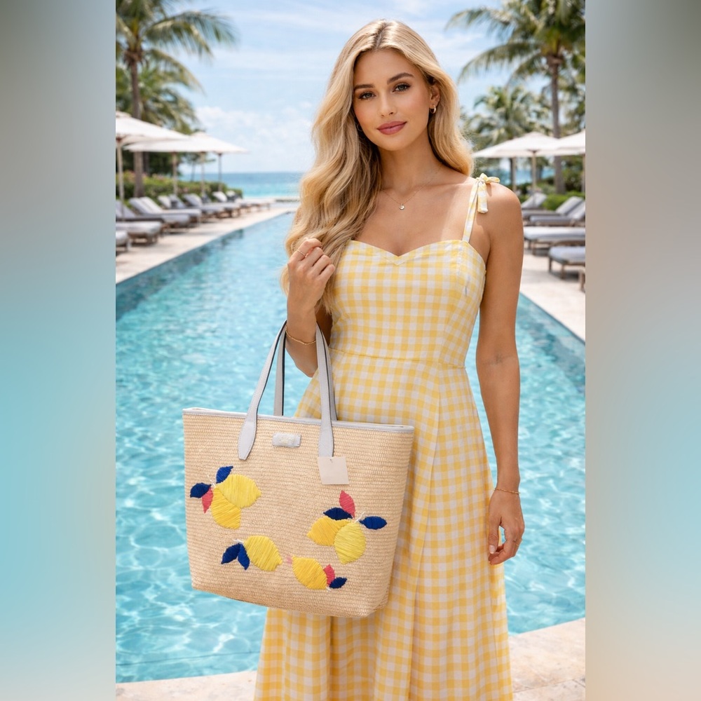 NWT Kate Spade Beige Tote with Lemon and Leaf Design